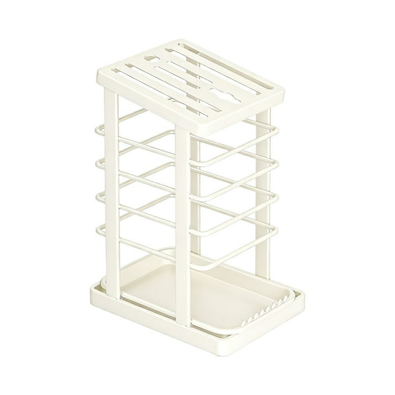 White Kitchen Knife Organizer Storage Rack Countertop Draining Board Knife Block Holder with Utensil Stand for Home Kitchen Organization