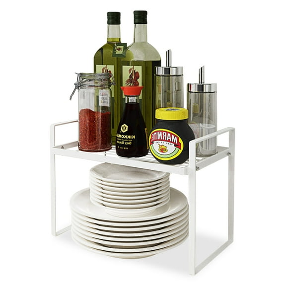 White Kitchen Metal Shelf, Cabinet Storage Rack, Countertop Organizer, Pantry Shelf for Cupboard, Plate, Dish, Bathroom Organization (8.27x13 inch)