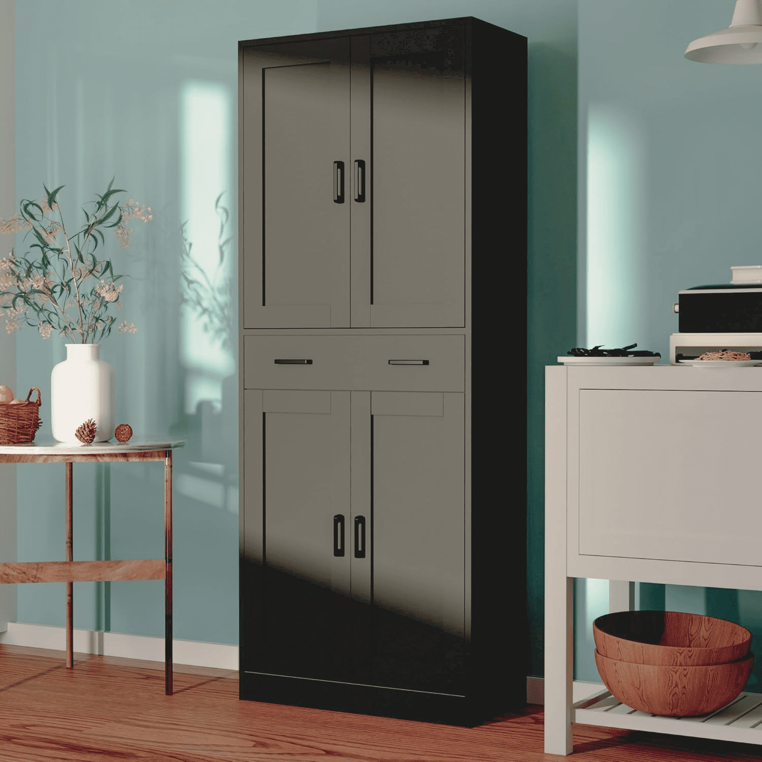 White Kitchen Pantry Cabinet 71" Tall Kitchen Storage Cabinet with ...