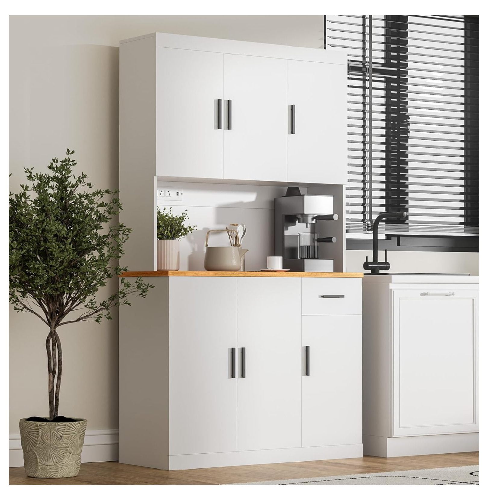 White Kitchen Pantry Cabinet, 71" Tall Kitchen Storage Cabinet with ...