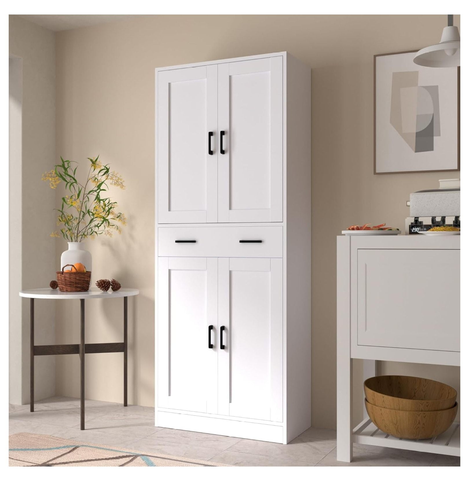 White Kitchen Pantry Cabinet, 71" Tall Kitchen Storage Cabinet with ...
