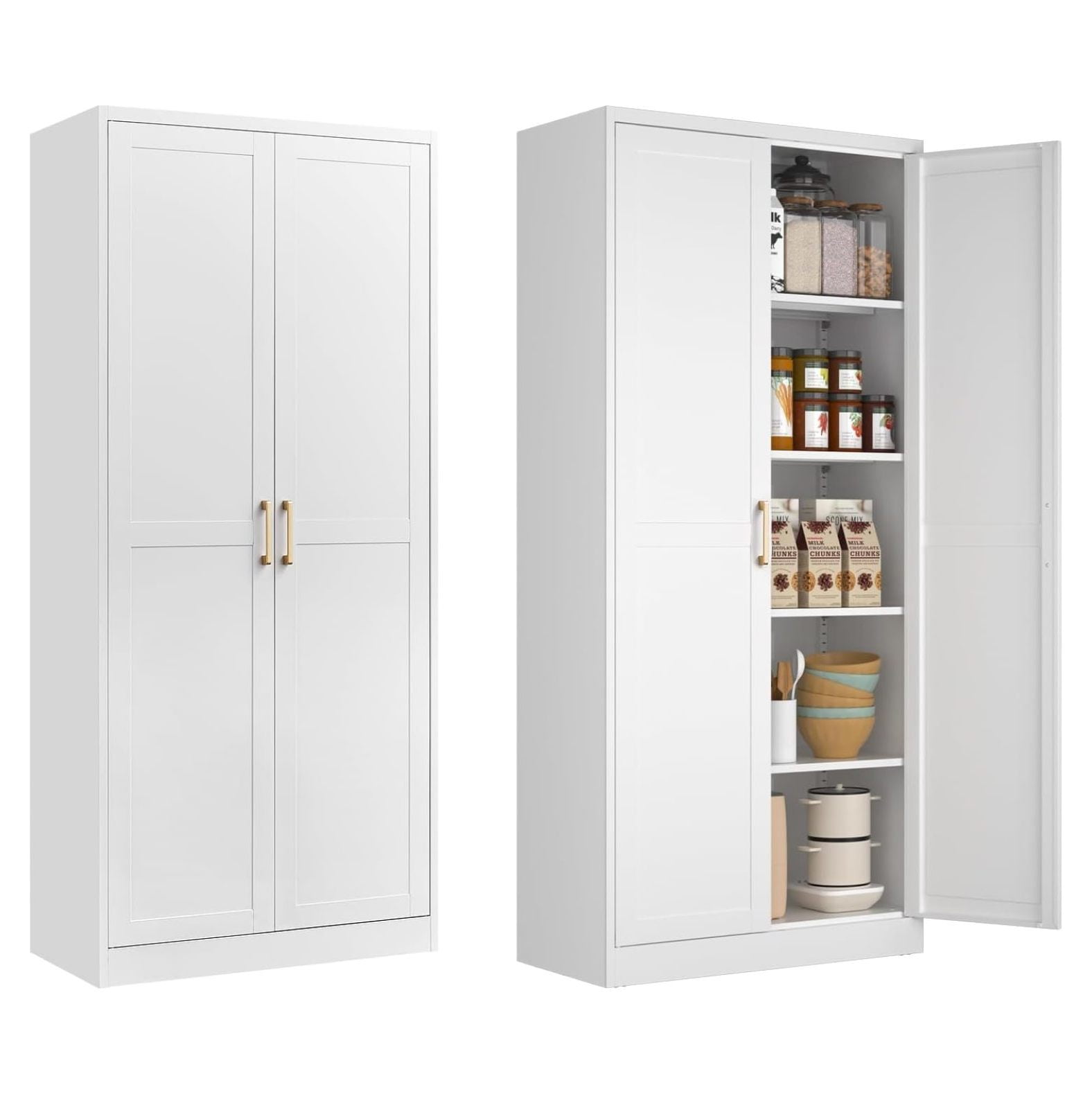 White Kitchen Pantry Pantry Storage with Doors and