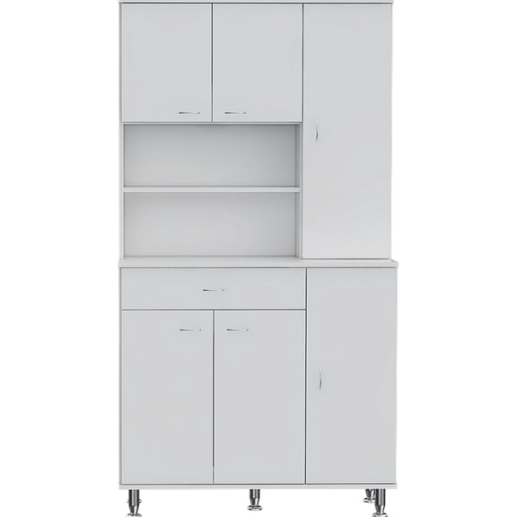 White Kitchen Pantry - Empower Storage Practicality And Quality With 6 Door Panels, 10 Shelves, A Spacious Drawer For Household Commodities Maximize Benefits Large Dishes, Pots, Pans, Supplies