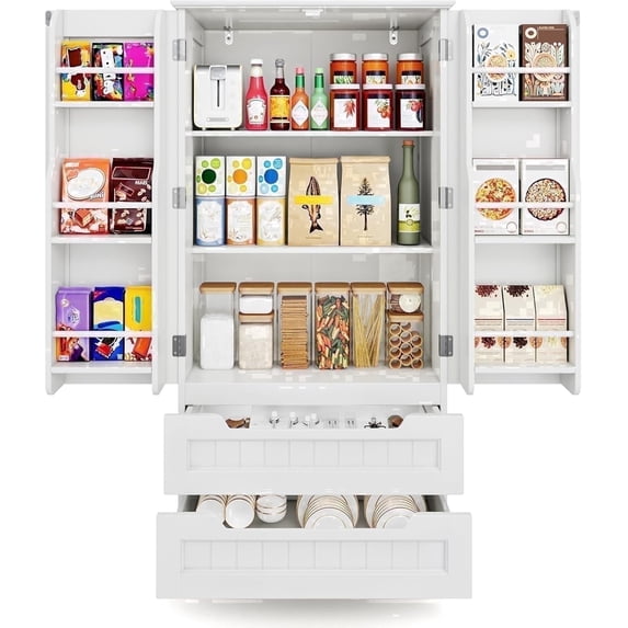 63'' Large Kitchen Pantry Cabinet with Drawers, Noelse Pantry Storage Cabinets with 2 Doors and 3 Shelves for Kitchen Dining Room and Living Room, White