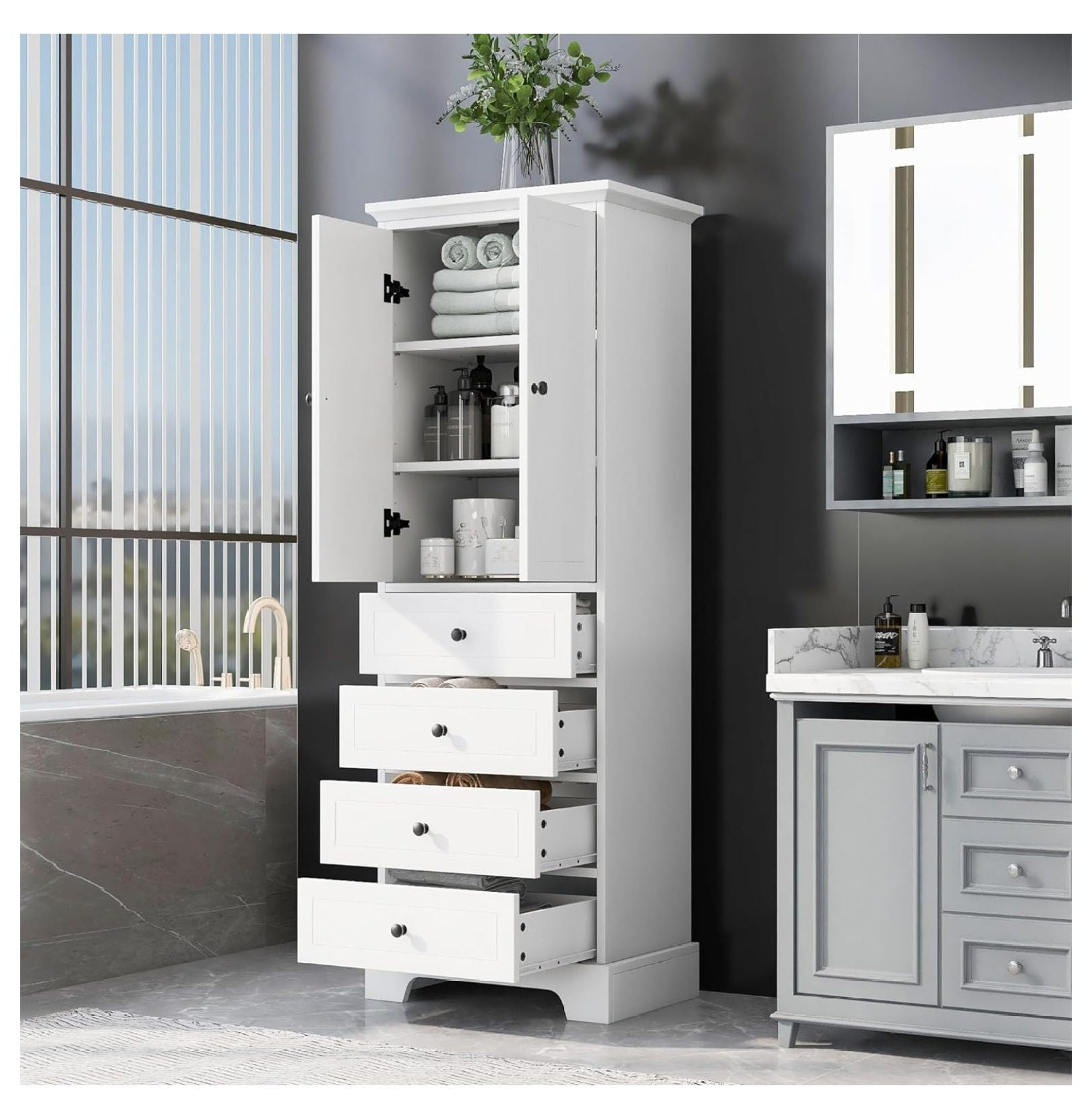 White Kitchen Pantry Storage Tall Bathroom Storage