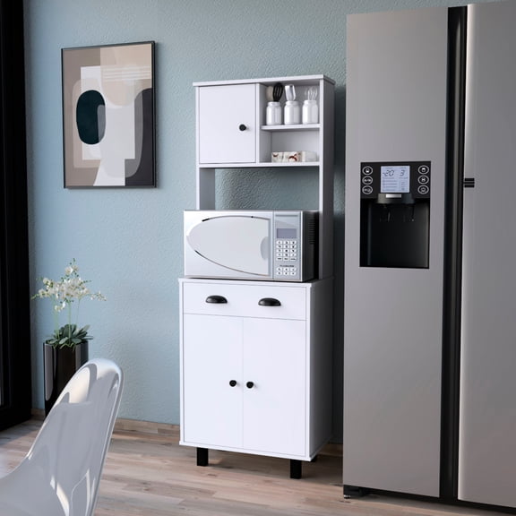 White Kitchen Pantry With 1 Drawer And Shelves For Organized Cooking Area 5 Neat Storage