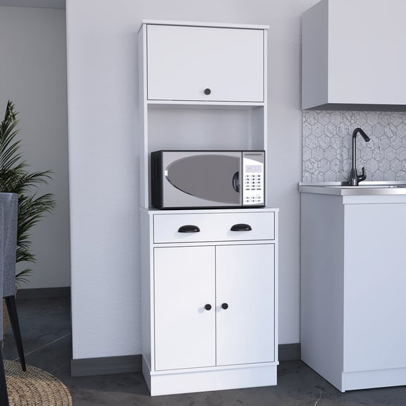 White Kitchen Pantry With Drawer And Two Cabinets - Interior 66.5" Height X 23.6" Width 13.8" Depth Design Option 2 Functional Look