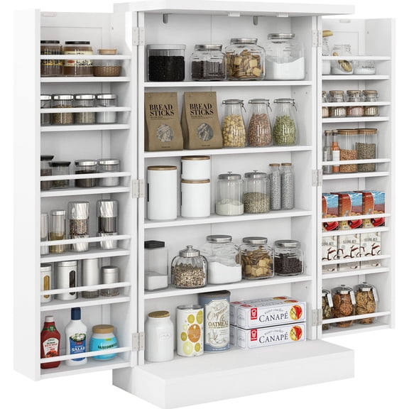 White Kitchen Storage with 12 - tier Side Racks | Store Pots and Pans Neatly | Compact Design for Small Spaces