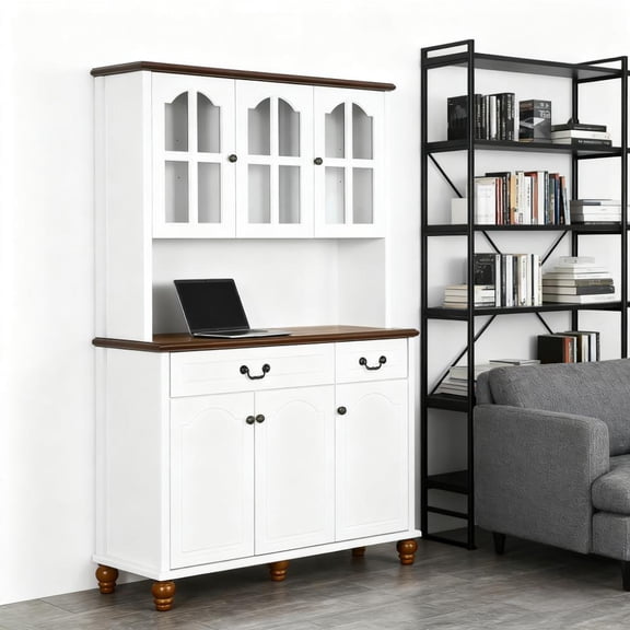 White Kitchen Storage with 6 Doors, 2 Drawers and 3-Level Adjustable Shelves Kitchen Buffet
