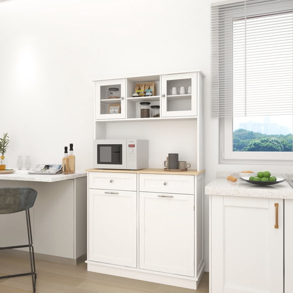 White Kitchen Trash Cabinet with Hidden Design and Anti-Tip Feature / Ensures Family Safety in Kitchen