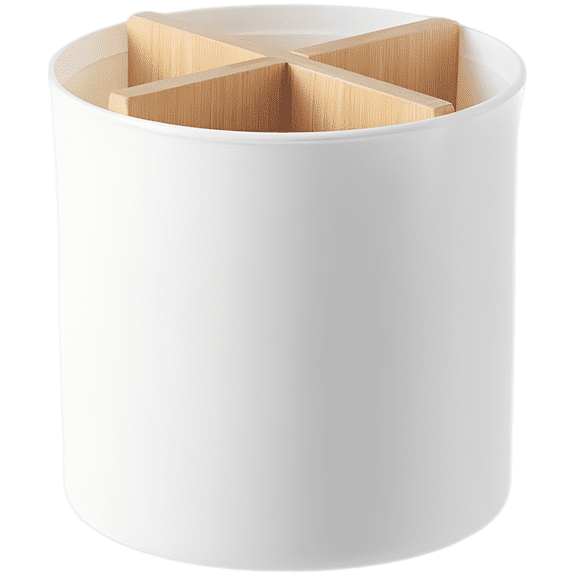 White Kitchen Utensil Holder, Plastic Wood Utensil Crock, Round Kitchen Utensil Holder with Dividers, Utensil Crock for Kitchen Counter, Multi-purpose Spoon and Chopsticks Organizer