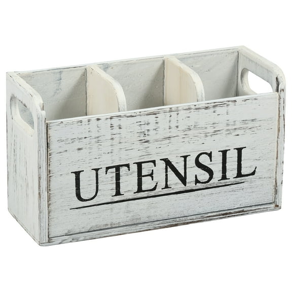 White Kitchen Utensil Holder Rustic Large Wooden Utensil Organizer Cooking Tools Storage