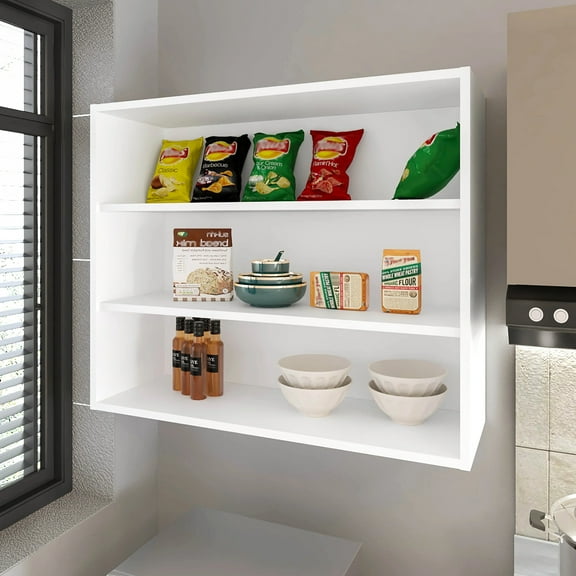 White Kitchen Wall Cabinet With Scratch- Surface - 30 Inches High X 36 Wide 12 Deep, Particle Board, Modern Look, Holds Spices, Bowls, Jars High, Wide, Scratch-, Provides Storage For