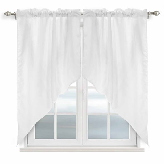 White Kitchen Window Curtains, Swag Curtains Valance for Bedroom Living Room Bathroom, Modern Simple White Backdrop Rod Pocket Window Treatment Curtain Block Drapes 2 Panels 28"x36"