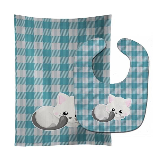 White Kitten Baby Bib & Burp Cloth