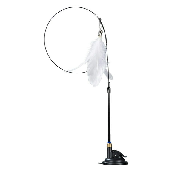 White Kitten Play Wand Suction Cup Toy With Feathers And Bells Bendable Wire For Interactive Pouncing And Hunting Fun 20X2X1Inch
