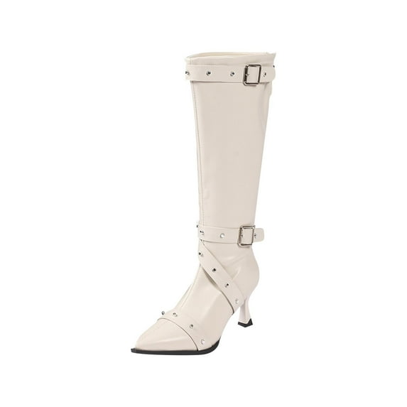 White Knee High Boots With Streamlined Look And Secure Closure For A Sleek And Polished Winter Appearance