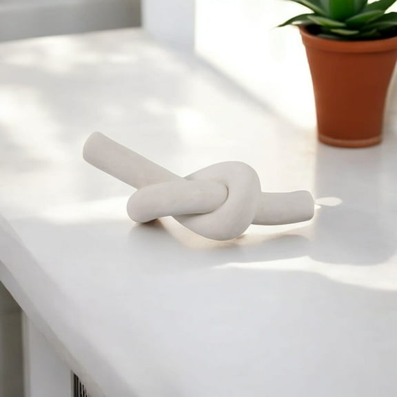White Knot Sculpture Decor - Pottery & Cement Decorative Object for Home, Office, Bedroom, Living Room, 11 Inches