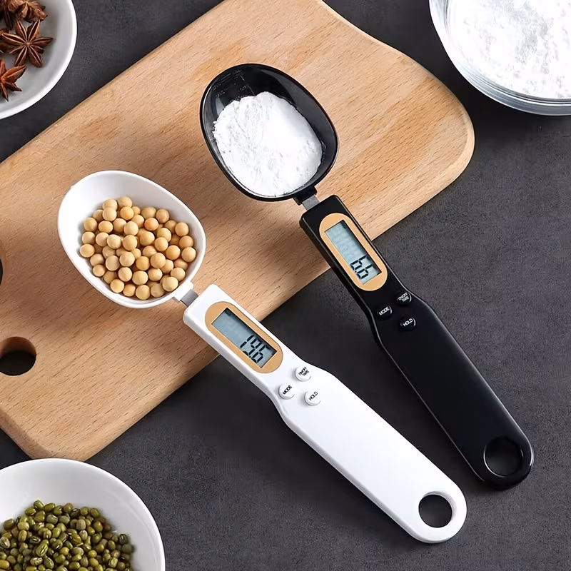 White Kolzp Digital Spoon Scale, 0.1g-500g Precision Kitchen Scale with LCD Display, Battery-Powered Food Scale for Baking, Cooking & Portion Control, Perfect Christmas & Thanksgiving Gift