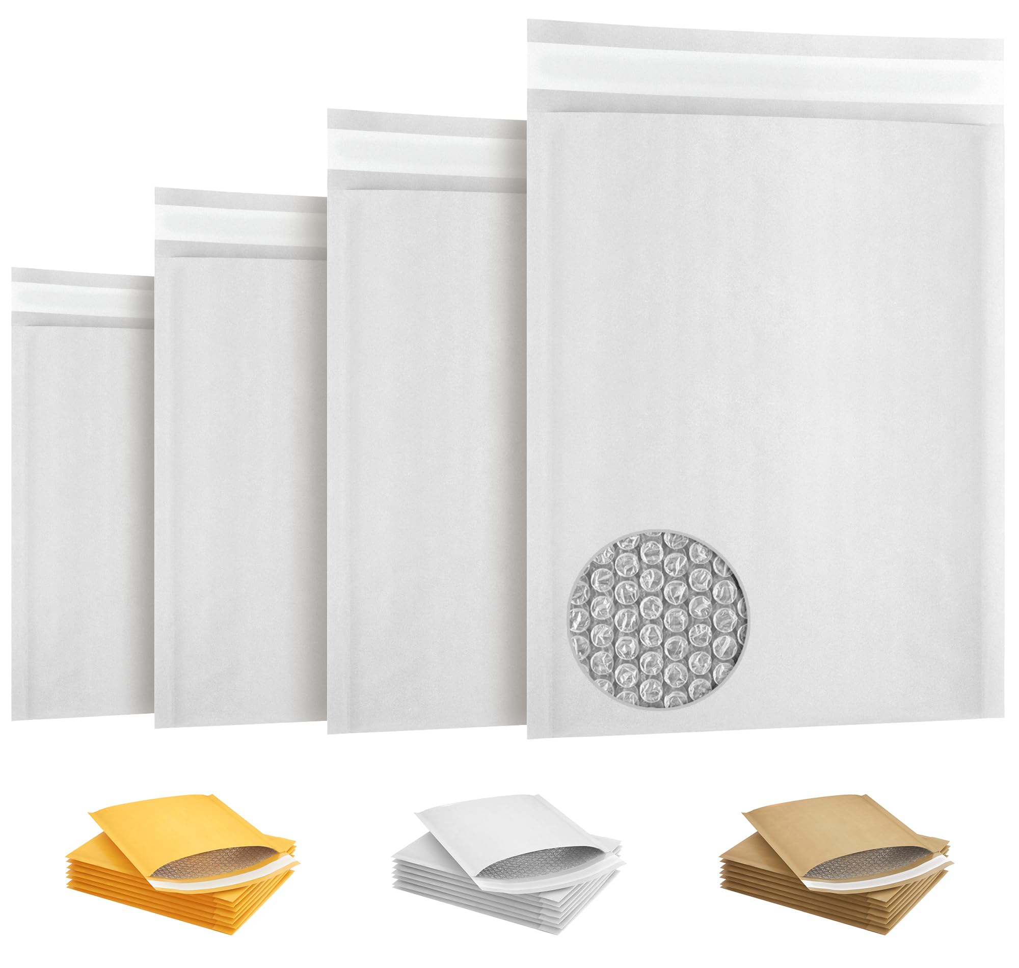 Kraft Bubble Mailers 50 pack 4 x 7 in Paper White Bubble Lined Padded Self Seal