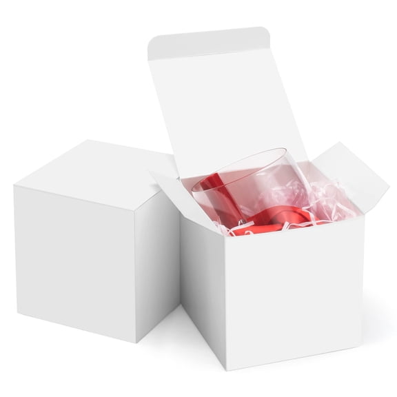 White Kraft Paper Gift Boxes 4x4x4 Inch 50PCS Cube Boxes for Gifts, Cupcakes, Party Favors, Easy Assemble Boxes