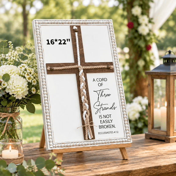 White L 16*22" Three Strand Cord Wedding Unity Cross Sign For Ceremony