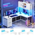 thumbnail image 1 of SEDETA White L Shaped Office Desk, Farmhouse Home Office Desk with Fabric File Drawers and Power Outlet, Corner Gaming Desk with LED Lights, Hutch and Storage Shelves, 1 of 8