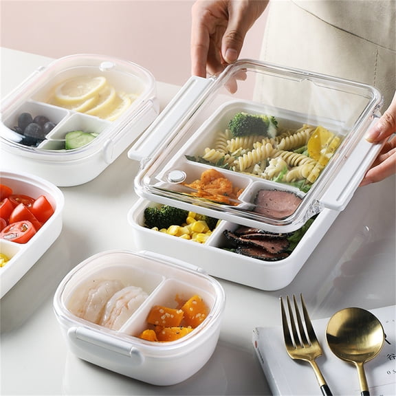 White L Size Layer Partitioned Bento Box, Sealed Leak Proof Portable Lunch Container, Reusable Lightweight Meal Prep Box, Durable Food Storage Case for Office Workers, Travelers and Outdoor Picnic