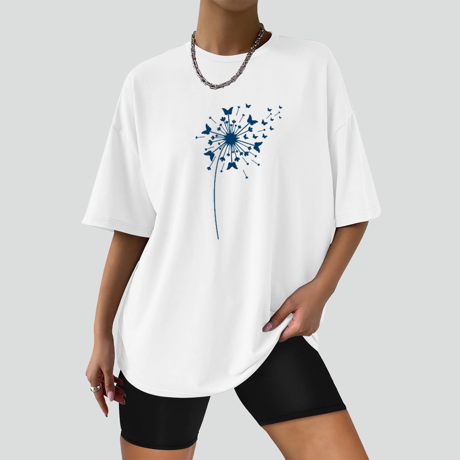 Yihaojia Women's Loose Fit Tunic Top - Casual Round Neck Blouse To Wear With Leggings