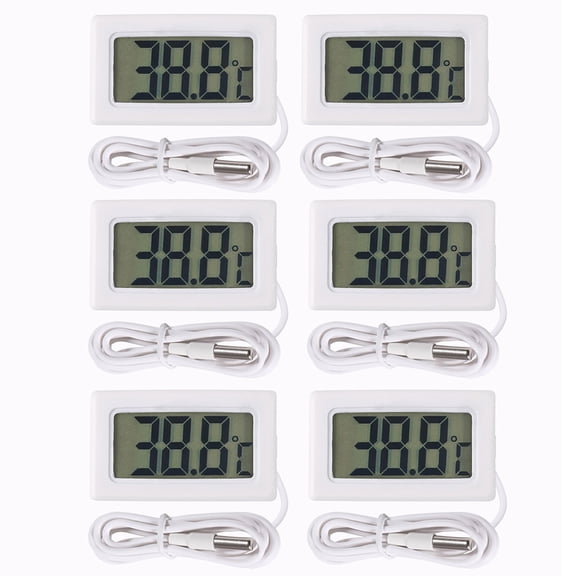 White LCD Thermometer Set of 6 with 1M Probe for Accurate Temperature Reading