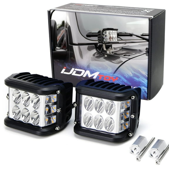 White LED A-Pillar Driving Lights w/Amber Strobe Feature For Jeep Wrangler JL/Gladiator, Incl (2) Side-Shooter LED Pods, Front Windshield Mount Brackets, Wiring/Adapter Harnesses
