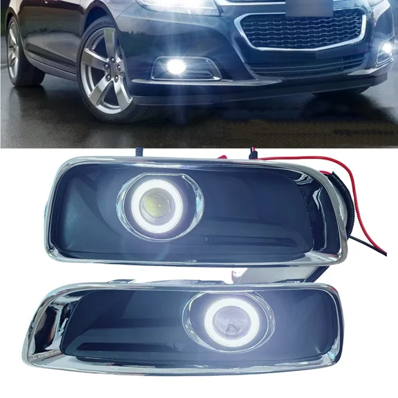 White LED DRL Fog Lihgts Projector COB Halo Angel Eye For 13-15 Chevrolet Malibu