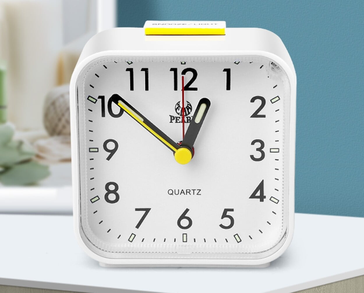 White LED Desk Alarm Clock Nightlight Snooze Quiet Non Ticking Battery ...