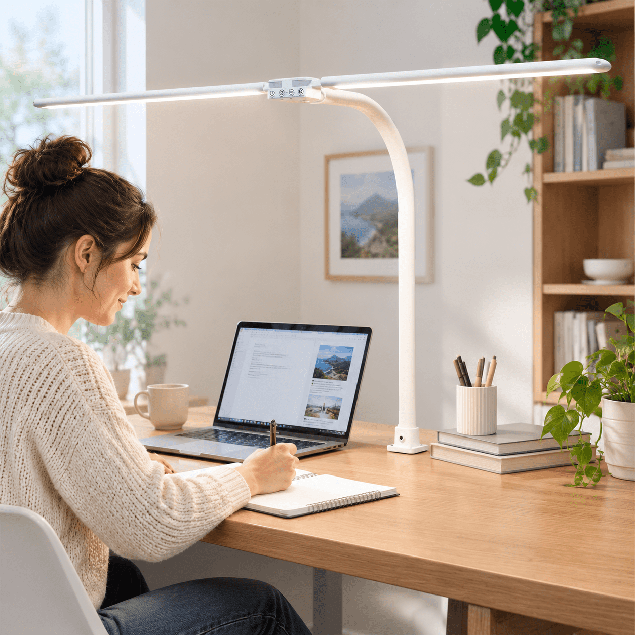 White LED Desk Lamp with Clamp, Flexible Gooseneck, Color Changing Task ...