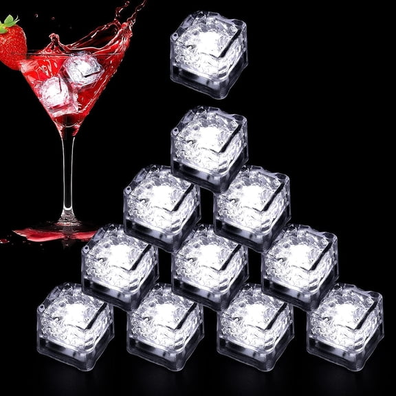 White LED Light Up Ice Cubes 96 PCS Liquid Activated Glow in the Dark Waterproof for Drinks