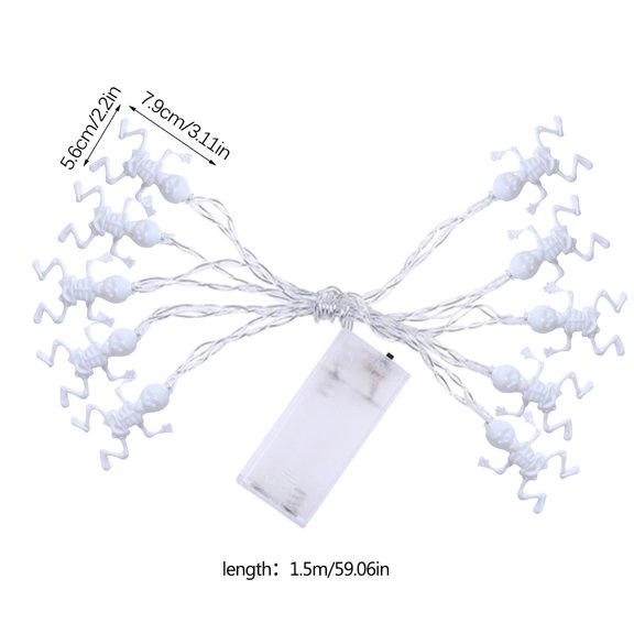 White LED Plastic Skull String Lights 1.5M 10 Lights for Halloween Courtyard Party Decor
