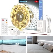 White LED Strip Light 16.4ft with Motion Sensor & Remote Control - Dimmable PIR Night Light for Closet, Kitchen Cabinet & Wardrobe 300 LEDs