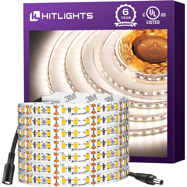 White LED Strip Lights 4000K,16.4ft High Density 12V Tape Light, UL