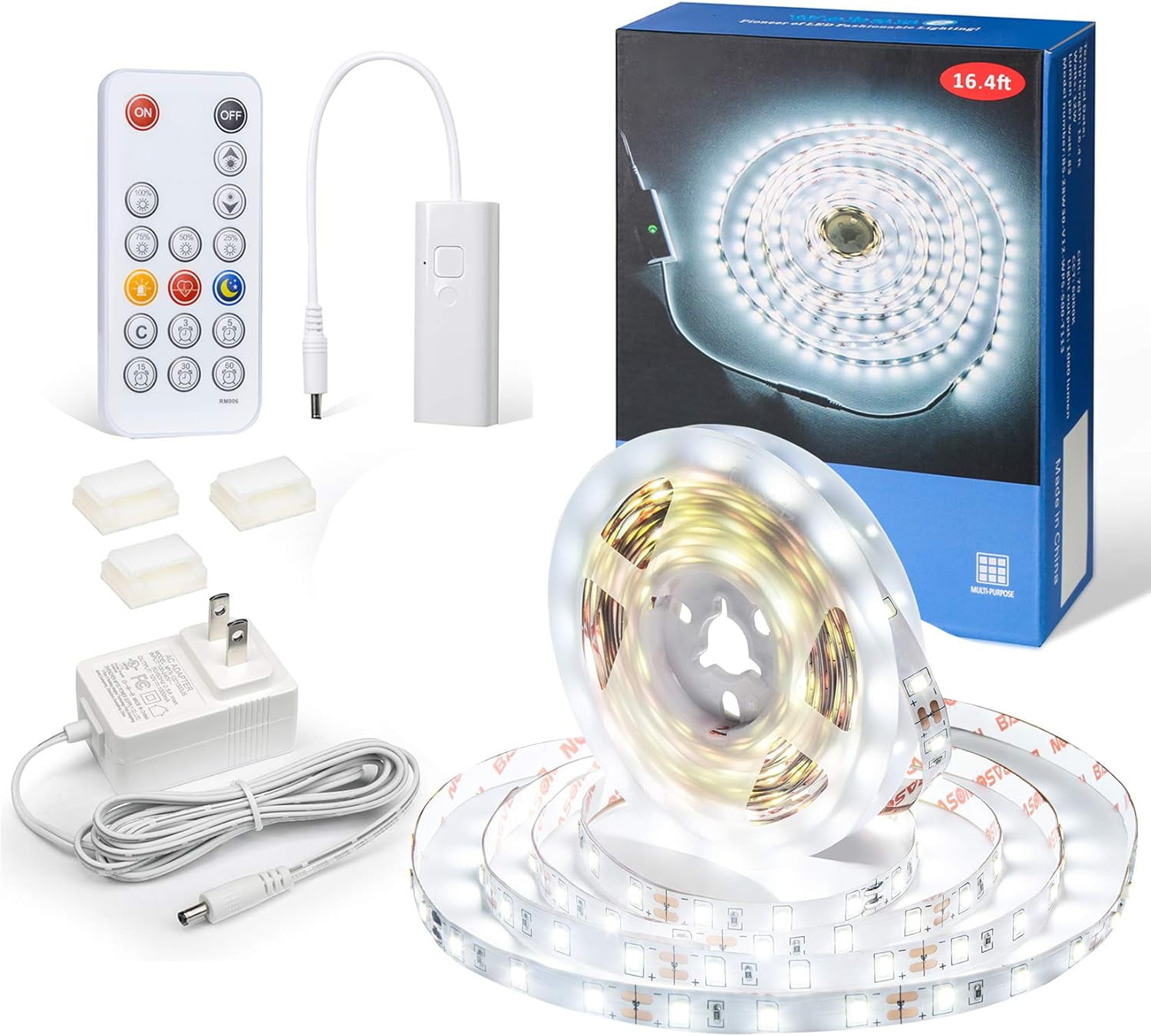 White LED Strip Lights, Dimmable LED Light Strip Kit, 16.4ft Flexible