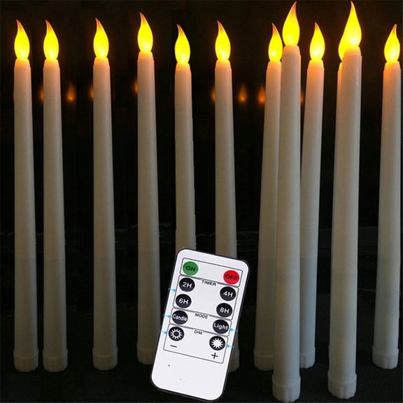 White LED Taper Candles 11 Inch Battery Operated, 6Pcs Flameless Candles with Remote Control Timer Dimmer, Realistic Plastic Flickering Yellow Light Candle for Wedding Valentine Table Decoration