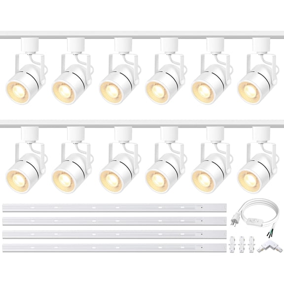 White LED Track Lighting Heads Kit 10W 4000K Natural 12-Lights GU10 Dimmable Lights Indoor Ceiling Spotlight Fixture with 13FT H Type Light Rails