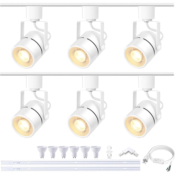 White LED Track Lighting Heads Kit, 10W 6000K Cool White 6-Lights GU10 Dimmable Track Lights, Indoor Ceiling Spotlight Fixture with 6.56FT(3.28 * 2) H Type Track Light Rails