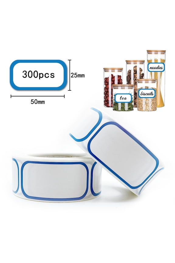 White Labels, Blank to Write On, Adhesive Labels, Label Roll, 2X1 Inch Blue Border Matte Finish, Smudge Resistant Tear Resistant Archival Safe for Daily Home and Workspace Use