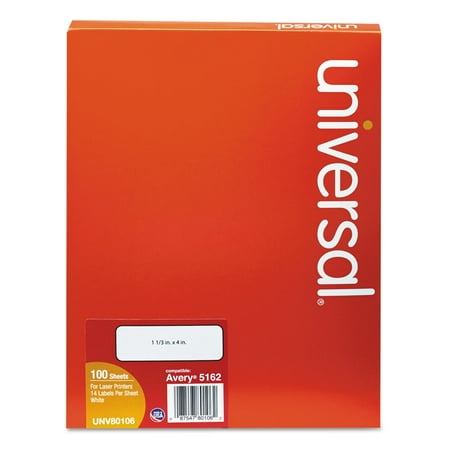 Universal White Labels, Inkjet/Laser Printers, 1.33 x 4, White, 14/Sheet, 100 Sheets/Box -UNV80106