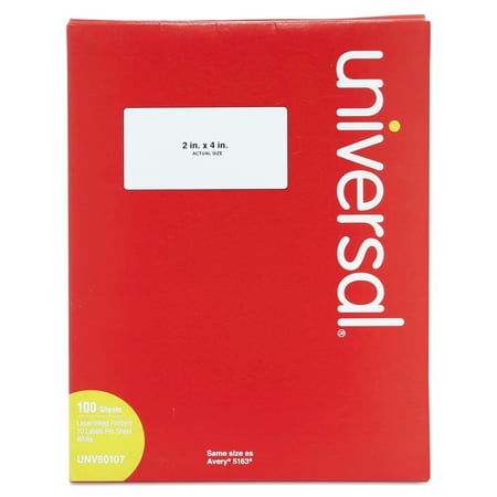 Universal White Labels, Inkjet/Laser Printers, 2 x 4, White, 10/Sheet, 100 Sheets/Box -UNV80107