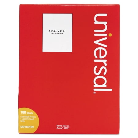 Universal UNV80109 8.5 in. x 11 in. Inkjet/Laser Printers Labels - White (100/Box)