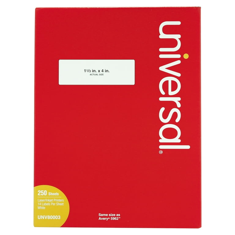 White Labels, Inkjet/Laser Printers, 1.33 x 4, White, 14/Sheet, 250 Sheets/Box White Labels, Inkjet/Laser Printers, 1.33 x 4, White, 14/Sheet, 250 Sheets/Box