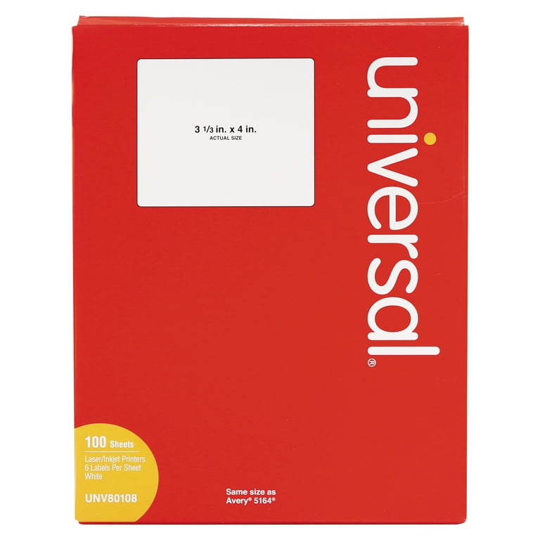 Labels, Laser Printers, 3.33 x 4, White, 6/Sheet, 100 Sheets/Box Labels, Laser Printers, 3.33 x 4, White, 6/Sheet, 100 Sheets/Box