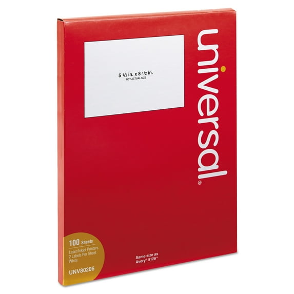 White Labels, Inkjet/laser Printers, 5.5 X 8.5, White, 2/sheet, 100 Sheets/pack | Bundle of 5 Packs