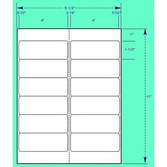 White Labels Size 1-1/2 x 4" - 12 Lables Per Sheet - 50 Sheets Per Pack.